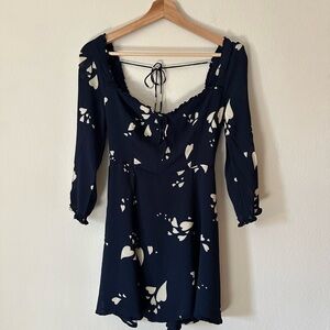 Reformation Black Mini Dress with Cream Heart Print